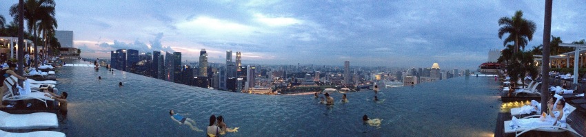 Marina Bay Sands infinity pool, at the top of the MBS building, which spans across all three towers.